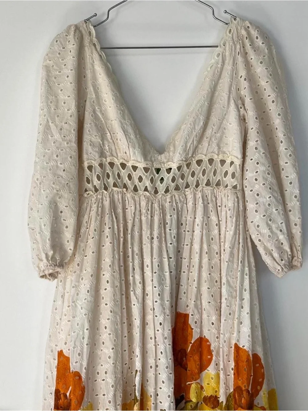 Farm Rio / FARM Chita Bella Eyelet Midi Dress NWT Large Floral Puff Sleeve - Picture 4 of 7